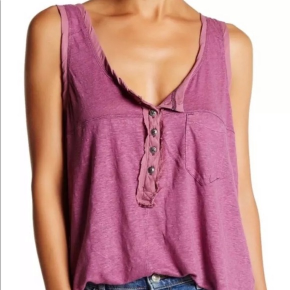 Free People Tops - NWT Free People Linen Blend Tee Tank M Purple Rose